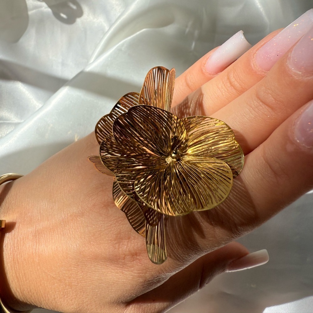 Zara gold color Orchid ring  Flower ring  Golden bloom statement